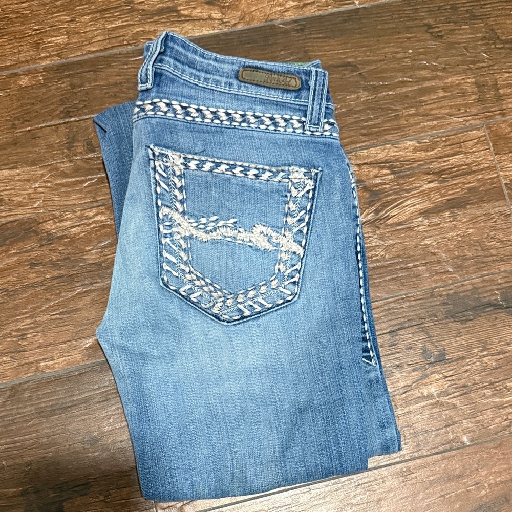 Chic Blue Boot Cut Jeans with Embroidered Detail